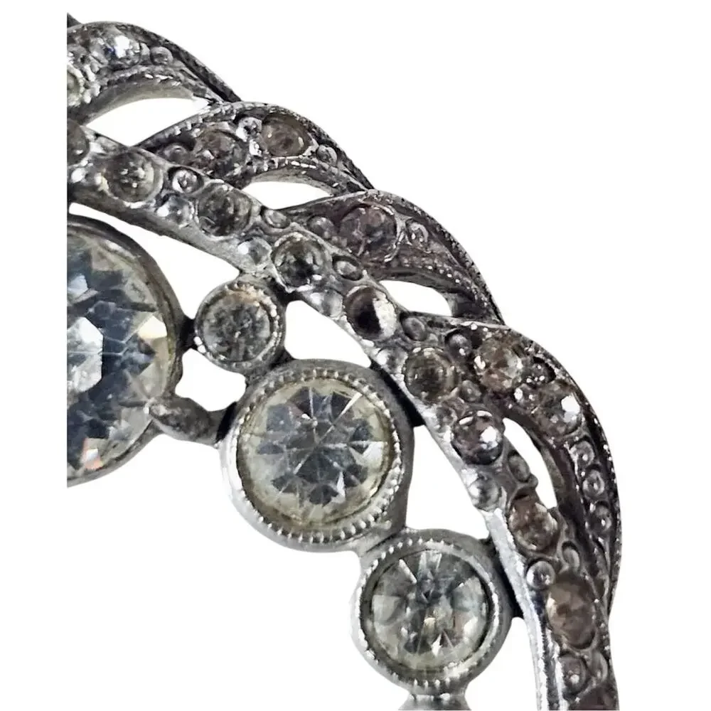 Vintage Clear Ice Rhinestone Large Feather/leaf Design Brooch Pin
